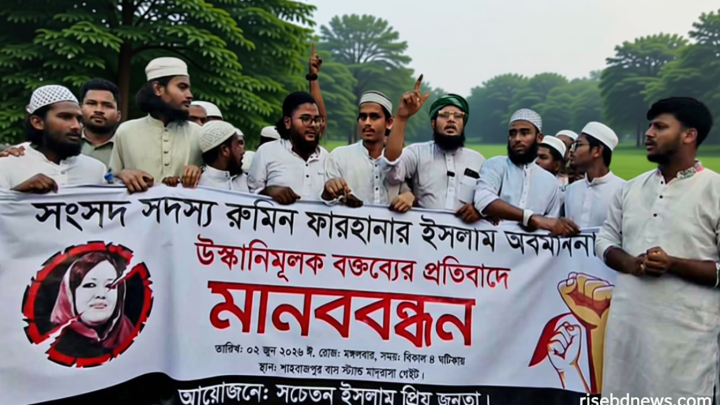 রুমিন ফারহানার বিরুদ্ধে হেফাজতের বিক্ষোভ